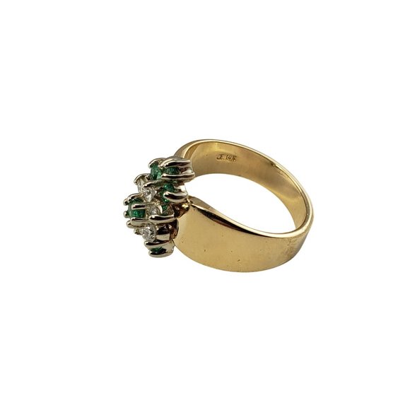 Vintage 14 Karat Yellow Gold Diamond and Natural Emerald Ring Size 6.25 #10565 - Picture 3 of 8
